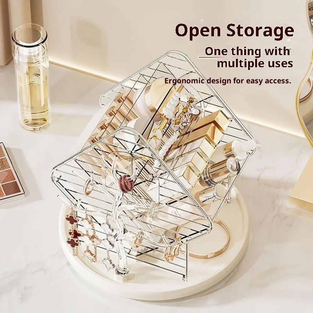 360 Degree Rotating Makeup Organizer Transparent Cosmetic Storage Shelf for Skincare Lipstick Eyeshadow - Transparent White - 4