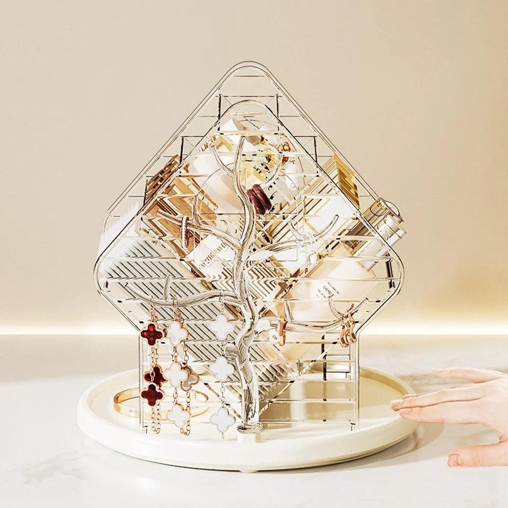 360 Degree Rotating Makeup Organizer Transparent Cosmetic Storage Shelf for Skincare Lipstick Eyeshadow - Transparent White - 5