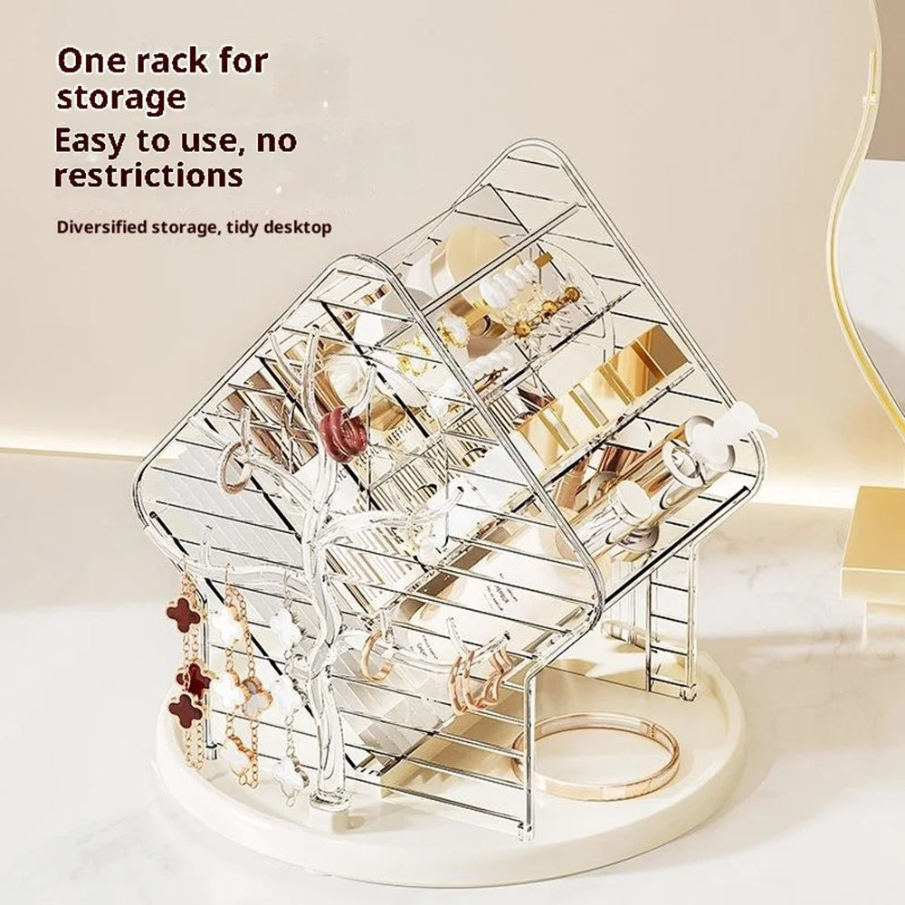 360 Degree Rotating Makeup Organizer Transparent Cosmetic Storage Shelf for Skincare Lipstick Eyeshadow - Transparent White - 6