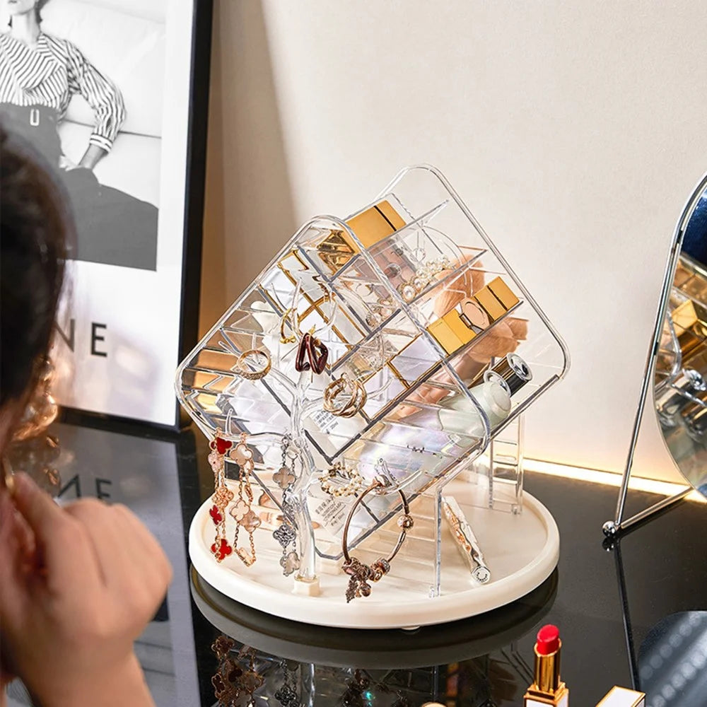 360 Degree Rotating Makeup Organizer Transparent Cosmetic Storage Shelf for Skincare Lipstick Eyeshadow - Transparent White - 7
