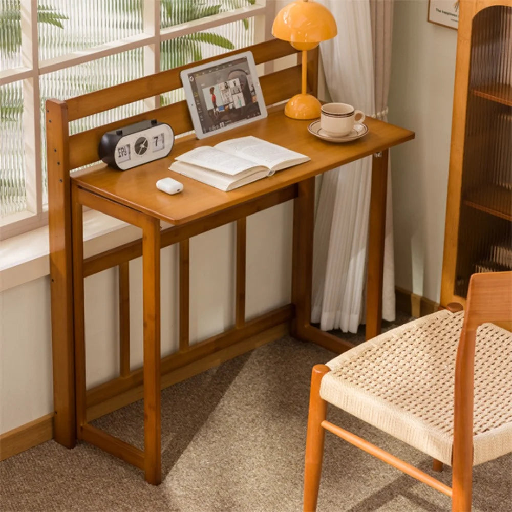 84 x 41 x 87cm Folding Table Compact Portable Computer Desk for Home Office Study Children Learning - Brown - 2