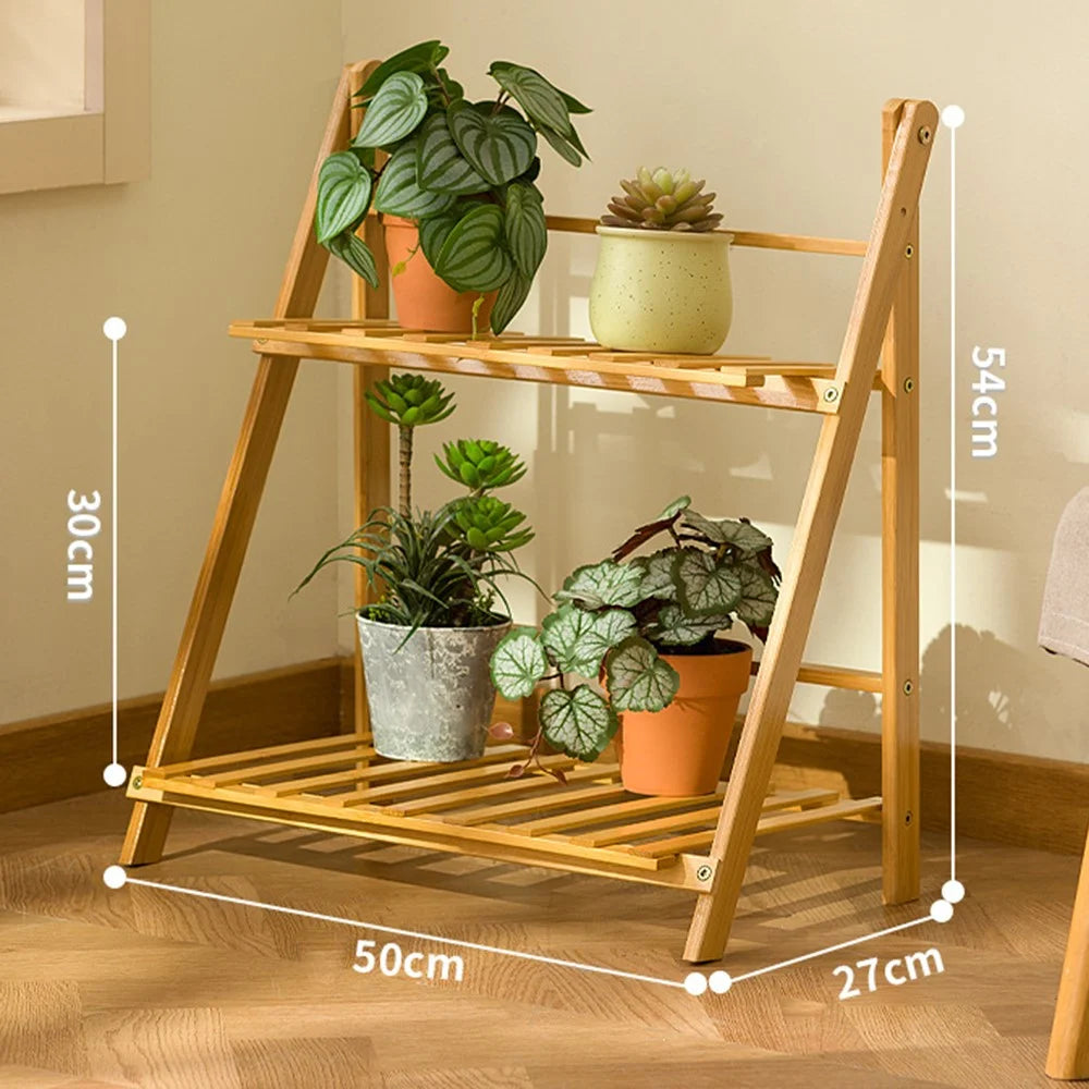 2-Tier 50cm Folding Wooden Plant Stand Indoor Flower Shelf Ladder Display Rack for Home / Garden / Balcony - 1