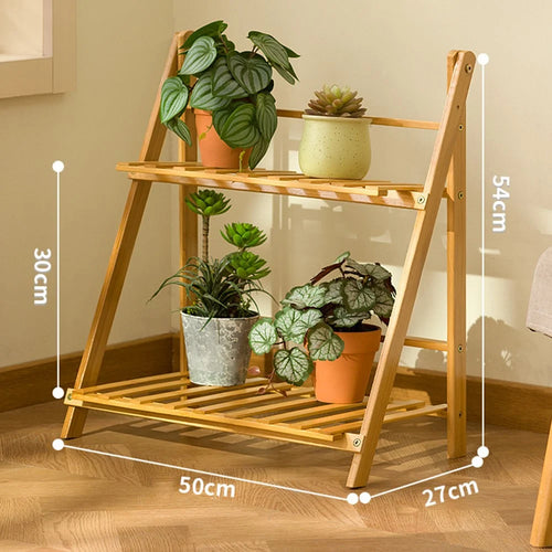 2-Tier 50cm Folding Wooden Plant Stand Indoor Flower Shelf Ladder Display Rack for Home / Garden / Balcony - 1