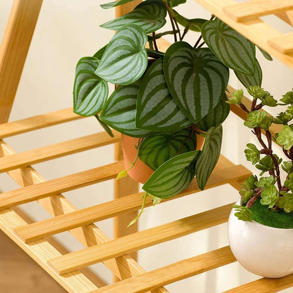 2-Tier 50cm Folding Wooden Plant Stand Indoor Flower Shelf Ladder Display Rack for Home / Garden / Balcony - 2