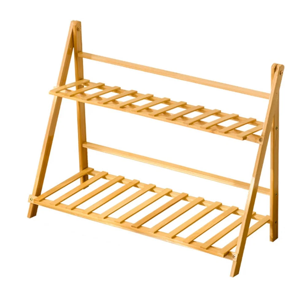 2-Tier 70cm Folding Wooden Plant Stand Indoor Flower Shelf Ladder Display Rack for Home / Garden / Balcony - 1