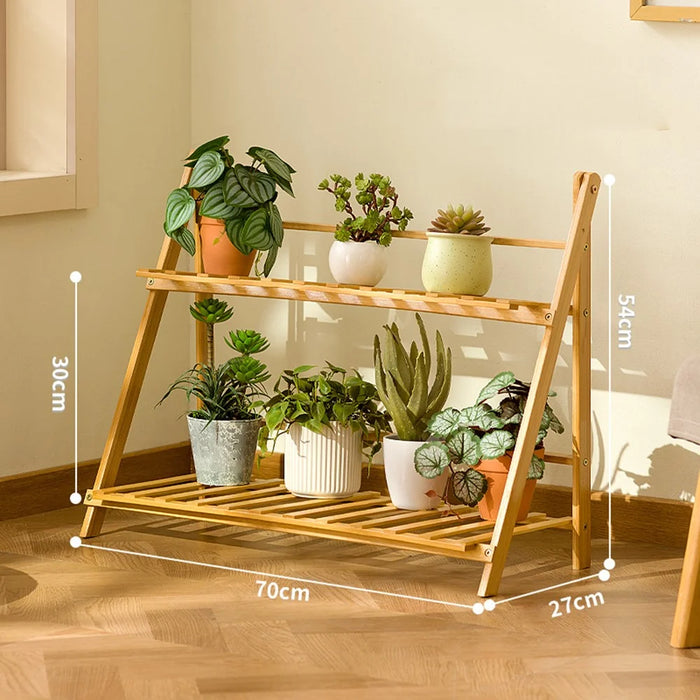 2-Tier 70cm Folding Wooden Plant Stand Indoor Flower Shelf Ladder Display Rack for Home / Garden / Balcony - 5