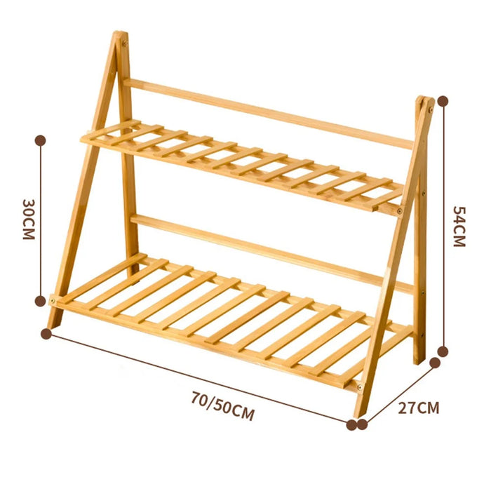 2-Tier 70cm Folding Wooden Plant Stand Indoor Flower Shelf Ladder Display Rack for Home / Garden / Balcony - 6