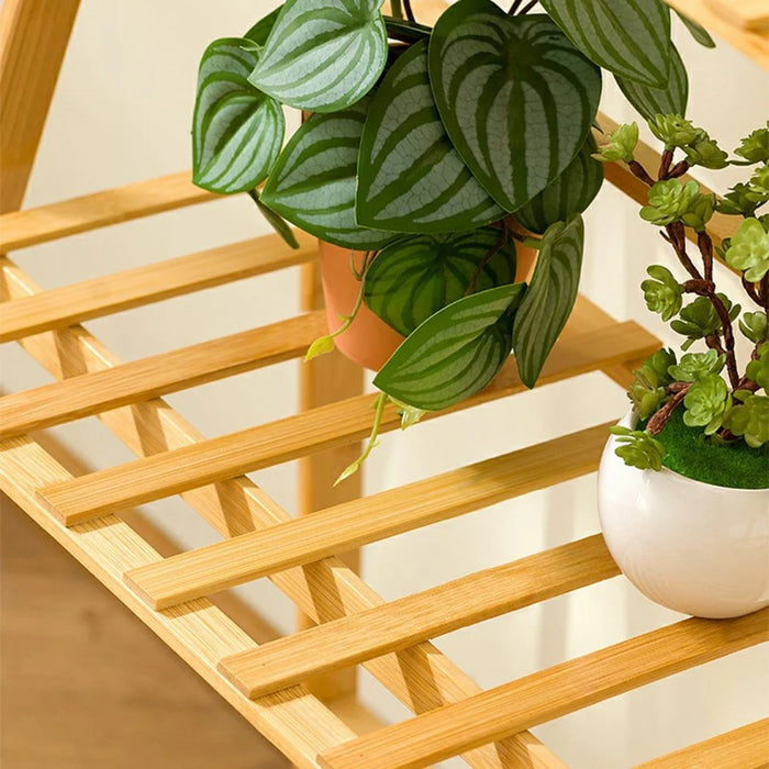 50cm Length Folding 3-Tier Wooden Plant Stand Flower Rack Indoor Balcony Storage Shelf Ladder Display - 5