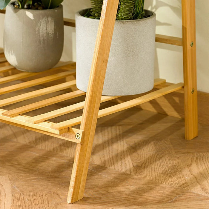 50cm Length Folding 3-Tier Wooden Plant Stand Flower Rack Indoor Balcony Storage Shelf Ladder Display - 6