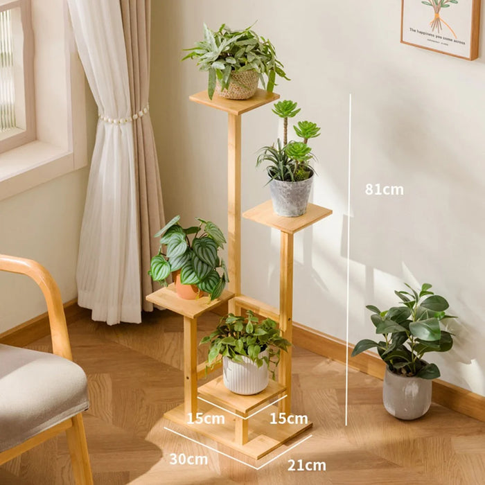Bamboo Plant Stand Multi-Tier Flower Pot Holder Indoor / Outdoor Display Shelf for Living Room / Balcony Stable Floor Standing Space Saving - Burlywood - 1