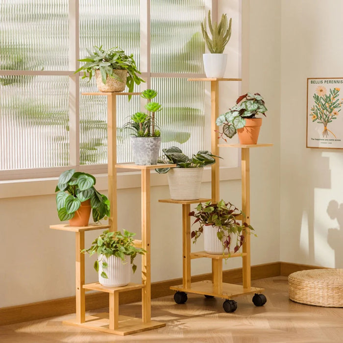 Bamboo Plant Stand Multi-Tier Flower Pot Holder Indoor / Outdoor Display Shelf for Living Room / Balcony Stable Floor Standing Space Saving - Burlywood - 2