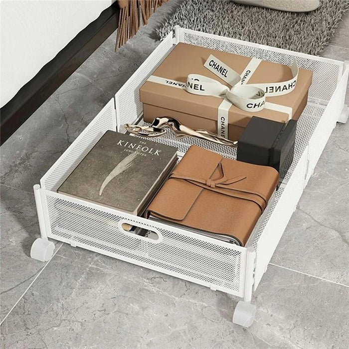 Folding Under Bed Storage Holder with Wheels Movable Organizer Basket for Clothes - Black - 6