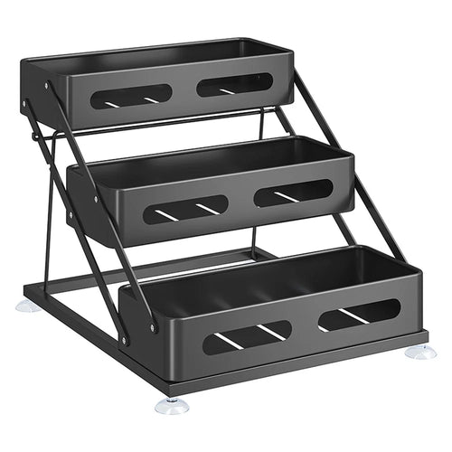 Adjustable Kitchen Spice Rack Countertop Organizer 3-Tier Storage Shelf for Home - Black - 1