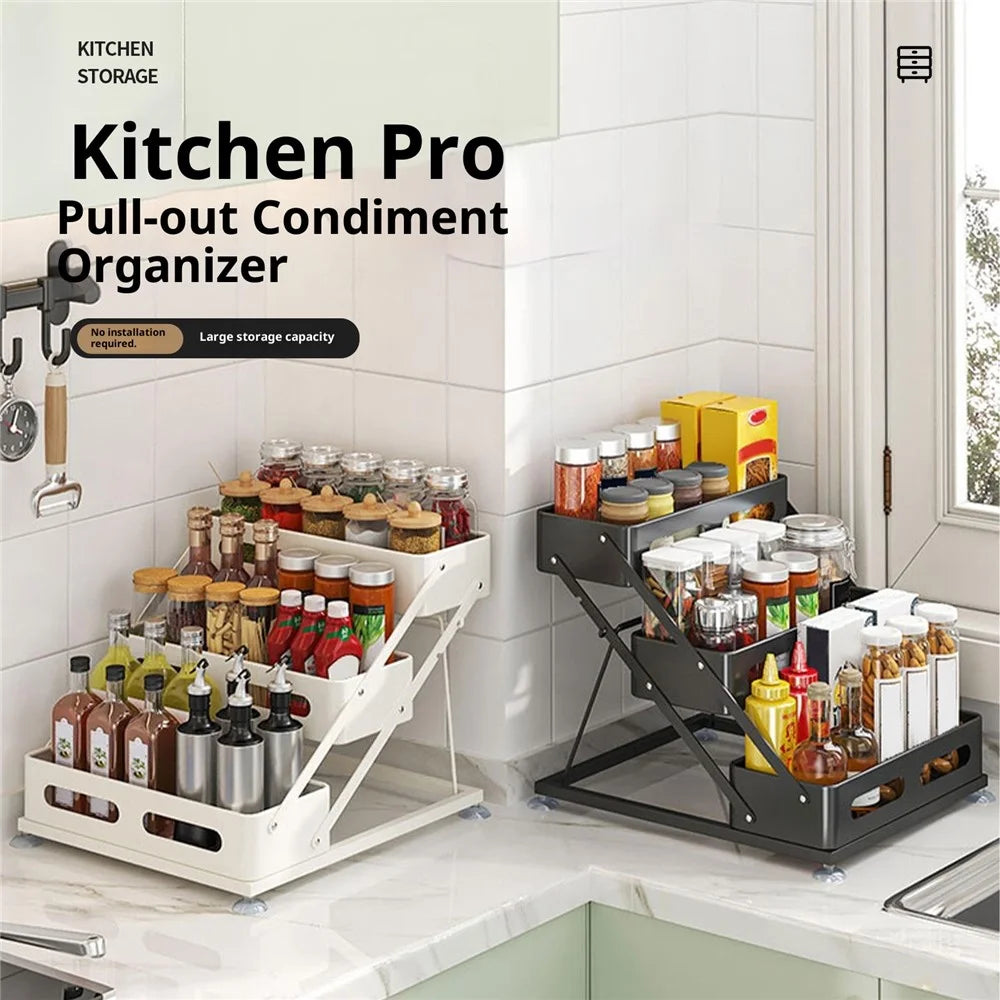 Adjustable Kitchen Spice Rack Countertop Organizer 3-Tier Storage Shelf for Home - Black - 4