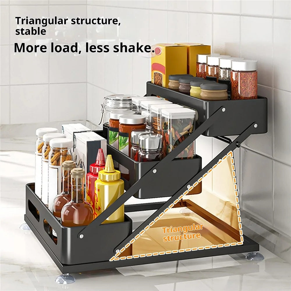 Adjustable Kitchen Spice Rack Countertop Organizer 3-Tier Storage Shelf for Home - Black - 5