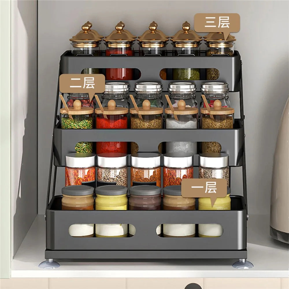 Adjustable Kitchen Spice Rack Countertop Organizer 3-Tier Storage Shelf for Home - Black - 6