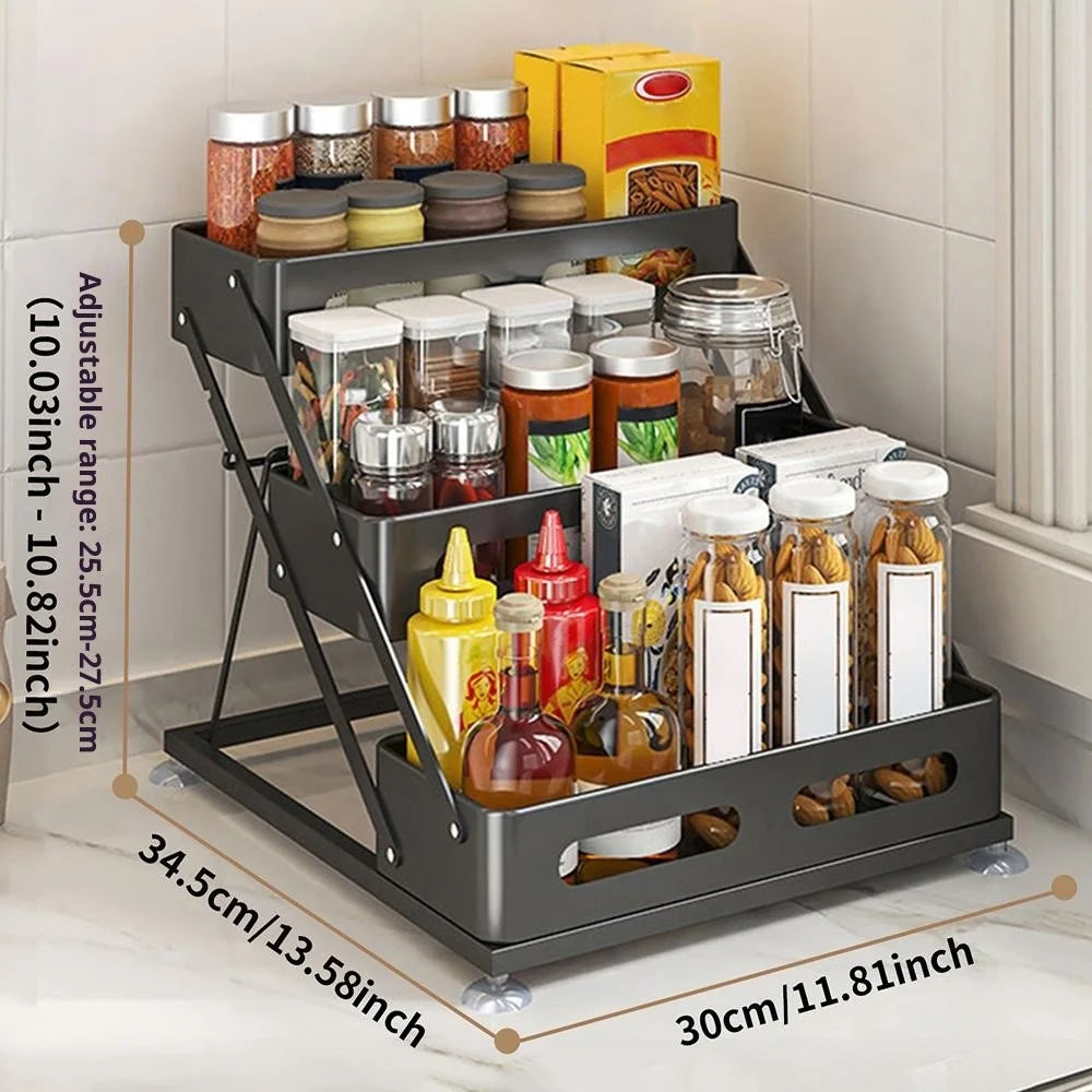 Adjustable Kitchen Spice Rack Countertop Organizer 3-Tier Storage Shelf for Home - Black - 7