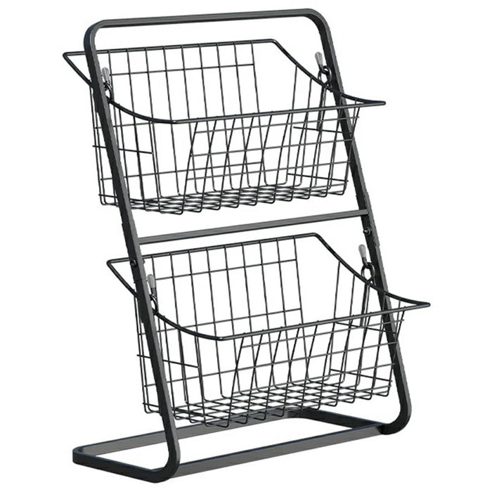 Desktop Double Layer Storage Rack Iron Basket Organizer for Bathroom Kitchen Countertop Shelf - Black - 1