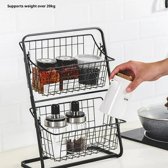 Desktop Double Layer Storage Rack Iron Basket Organizer for Bathroom Kitchen Countertop Shelf - Black - 3