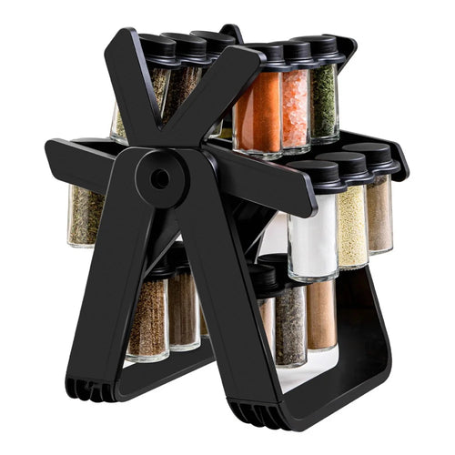Rotating Ferris Wheel Spice Rack Set with 18Pcs Glass Jars Seasoning Organizer Storage Holder for Kitchen Home - 1