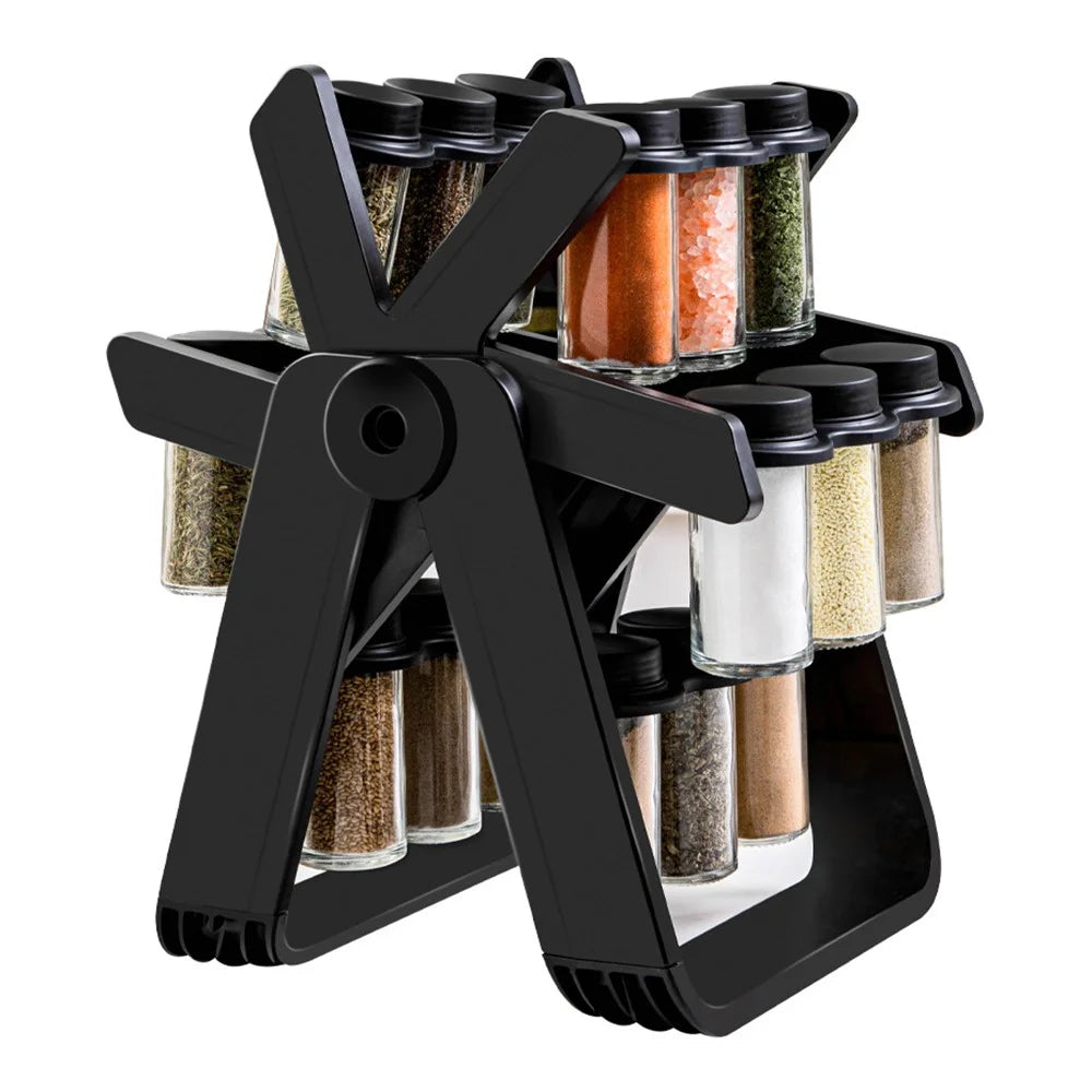 Rotating Ferris Wheel Spice Rack Set with 18Pcs Glass Jars Seasoning Organizer Storage Holder for Kitchen Home - 1