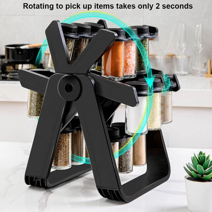 Rotating Ferris Wheel Spice Rack Set with 18Pcs Glass Jars Seasoning Organizer Storage Holder for Kitchen Home - 2