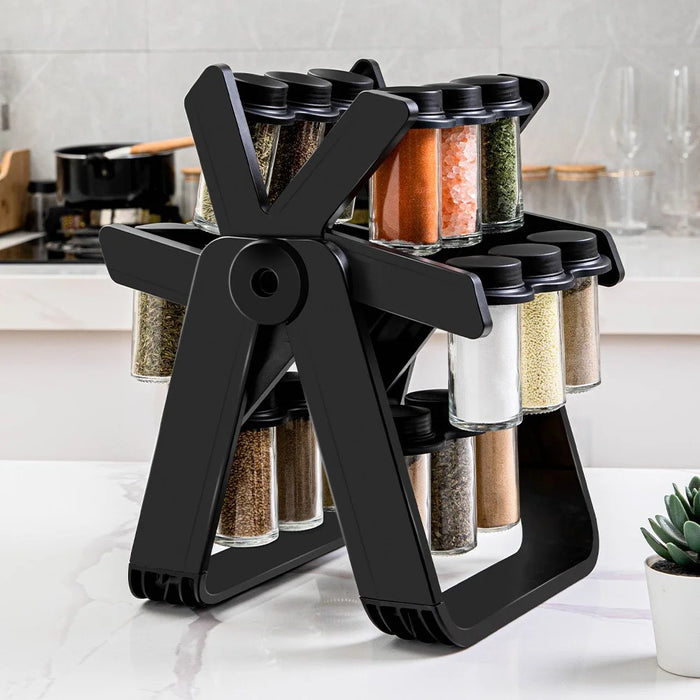 Rotating Ferris Wheel Spice Rack Set with 18Pcs Glass Jars Seasoning Organizer Storage Holder for Kitchen Home - 3