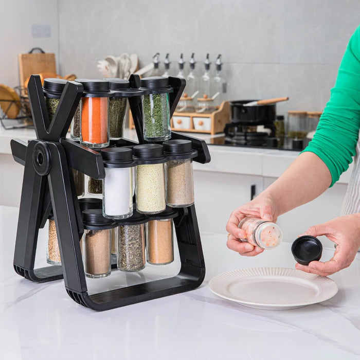 Rotating Ferris Wheel Spice Rack Set with 18Pcs Glass Jars Seasoning Organizer Storage Holder for Kitchen Home - 5