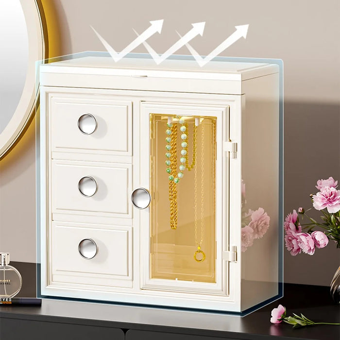 Jewelry Organizer Box Earring Ring Necklace Storage Holder with Dustproof Cover Rotating Hook - Yellow / Clear - 4