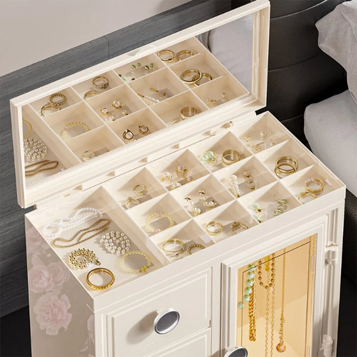Jewelry Organizer Box Earring Ring Necklace Storage Holder with Dustproof Cover Rotating Hook - Yellow / Clear - 5