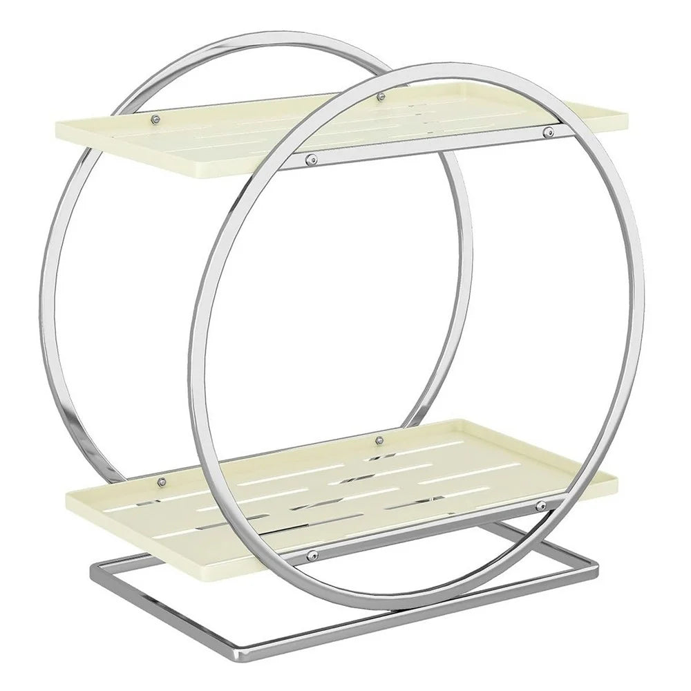 Cosmetic Organizer Double Layer Makeup Storage Rack Vanity Shelf Bathroom Countertop Stand for Skincare - White / Silver - 1