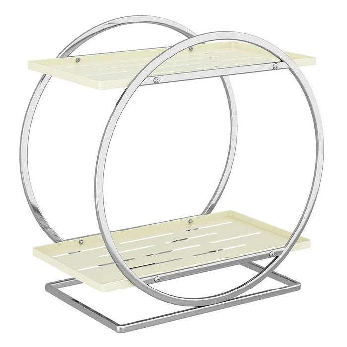 Cosmetic Organizer Double Layer Makeup Storage Rack Vanity Shelf Bathroom Countertop Stand for Skincare - White / Silver - 1
