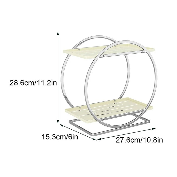 Cosmetic Organizer Double Layer Makeup Storage Rack Vanity Shelf Bathroom Countertop Stand for Skincare - White / Silver - 3