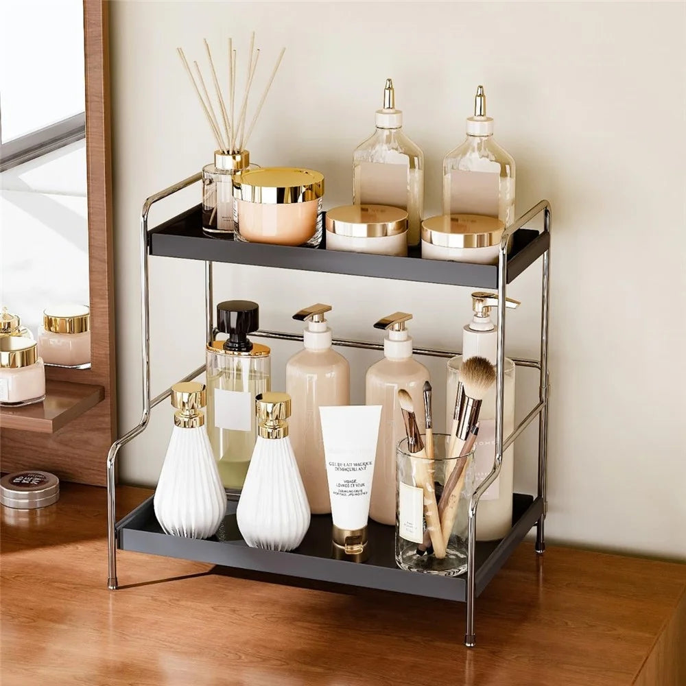 33 x 22 x 32cm Cosmetic Storage Rack Makeup Shelf for Washstand  /  Countertop Removable Tray Foldable Design - Tarnish - 2