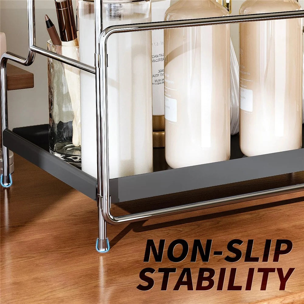 33 x 22 x 32cm Cosmetic Storage Rack Makeup Shelf for Washstand  /  Countertop Removable Tray Foldable Design - Tarnish - 5