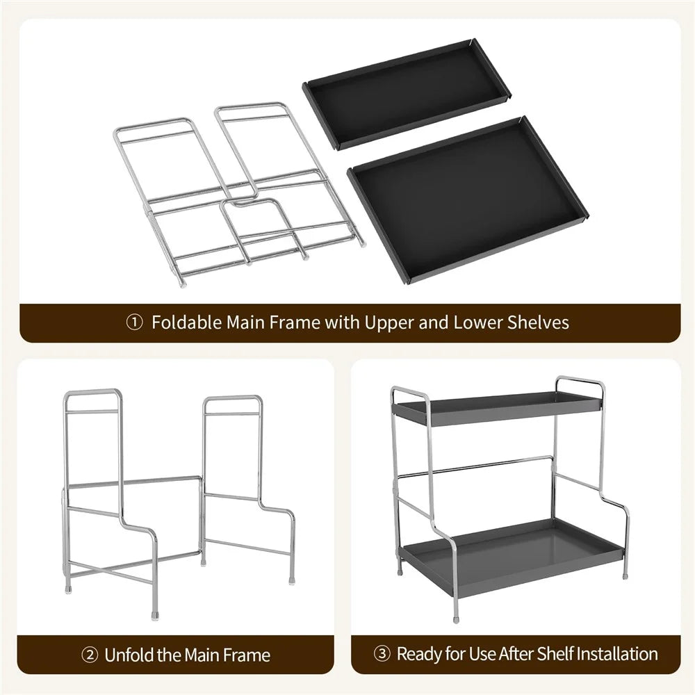 33 x 22 x 32cm Cosmetic Storage Rack Makeup Shelf for Washstand  /  Countertop Removable Tray Foldable Design - Tarnish - 7