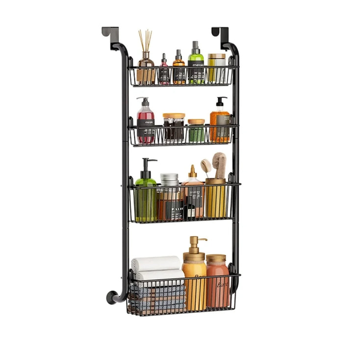 Over The Door Hanging Organizer 4 Tier Storage Basket Rack Hook Shelf for Home Organization - Black - 1