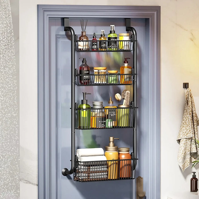 Over The Door Hanging Organizer 4 Tier Storage Basket Rack Hook Shelf for Home Organization - Black - 2