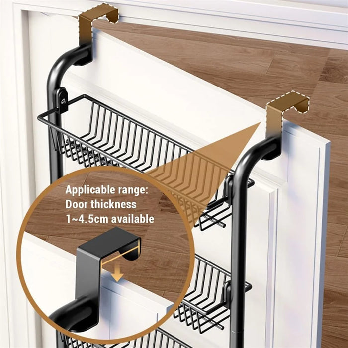 Over The Door Hanging Organizer 4 Tier Storage Basket Rack Hook Shelf for Home Organization - Black - 4