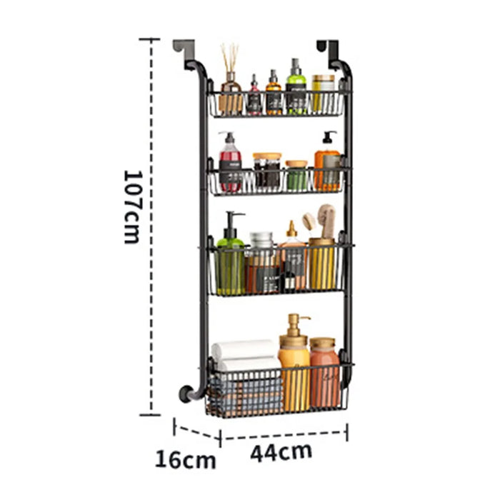 Over The Door Hanging Organizer 4 Tier Storage Basket Rack Hook Shelf for Home Organization - Black - 6