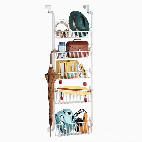 Over The Door Hanging Organizer 5 Tier Storage Basket Rack Hook Shelf for Home Organization - White - 1