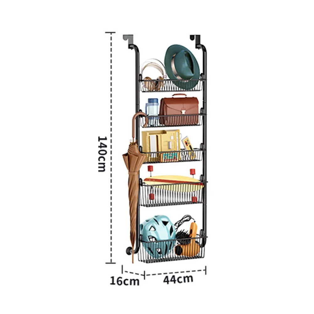 Over The Door Hanging Organizer 5 Tier Storage Basket Rack Hook Shelf for Home Organization - White - 6