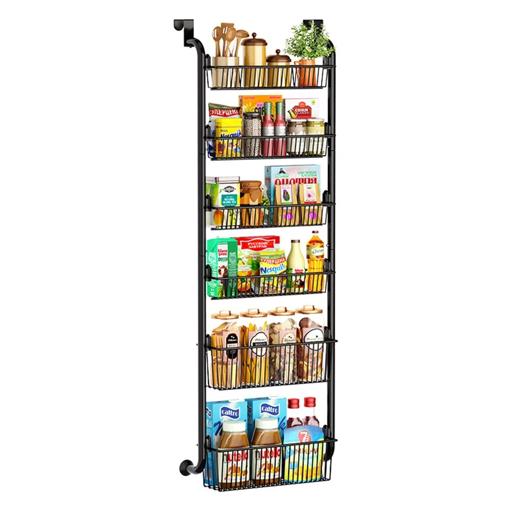 Over The Door Hanging Organizer 6 Tier Storage Basket Rack Hook Shelf for Home Organization - Black - 1