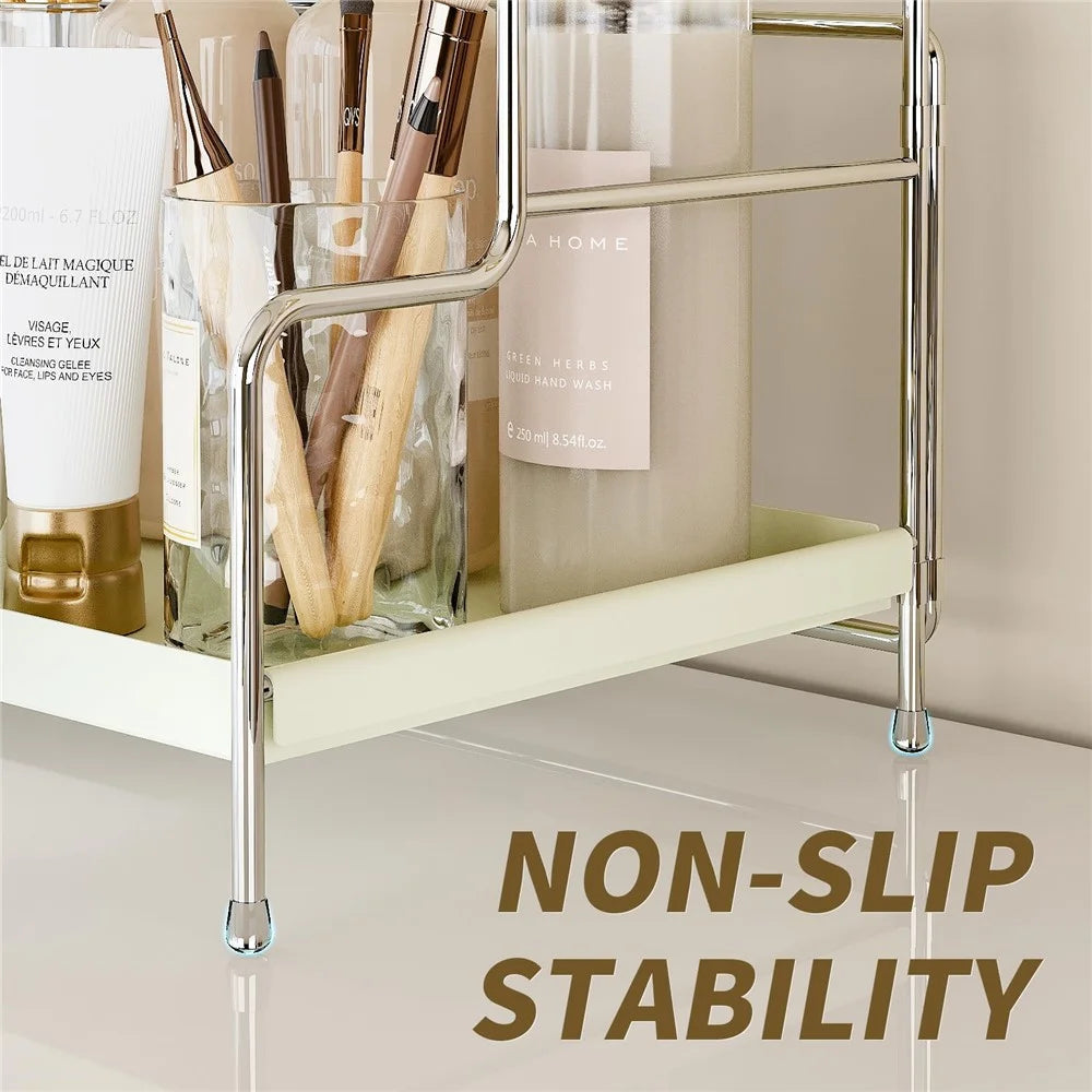 43 x 22 x 32cm Cosmetic Organizer Bathroom Countertop Storage Rack Makeup Vanity Shelf Washstand Toiletry Holder, White - 2