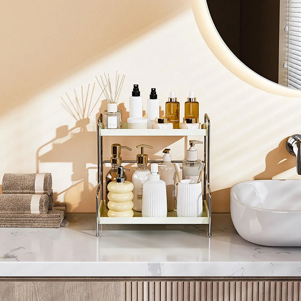 43 x 22 x 32cm Cosmetic Organizer Bathroom Countertop Storage Rack Makeup Vanity Shelf Washstand Toiletry Holder, White - 7
