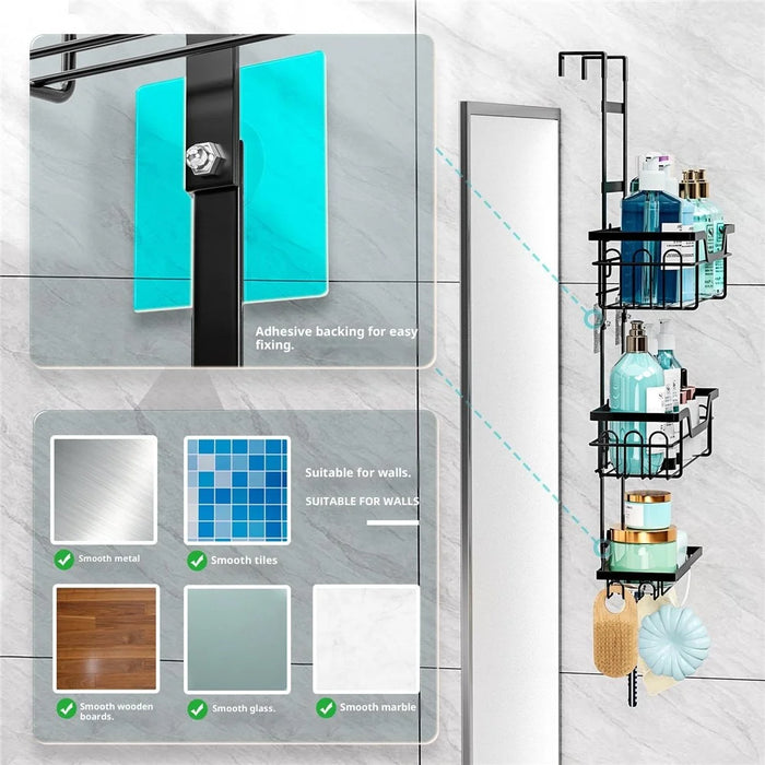 Over The Door Bathroom Shower Organizer Hanging Storage Rack Multi-Layer Basket Shelves for Toiletries Shampoo - 2
