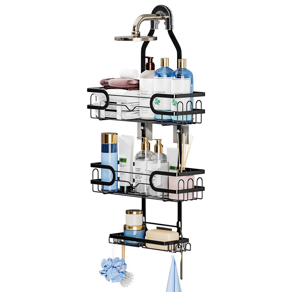 Shower Head Holder Bathroom Hanging Basket Storage Rack Wall Mounted Organizer Multi-Layer for Toiletries - 1