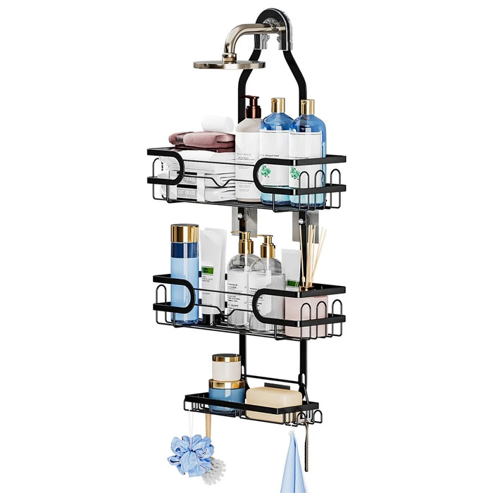 Shower Head Holder Bathroom Hanging Basket Storage Rack Wall Mounted Organizer Multi-Layer for Toiletries - 1