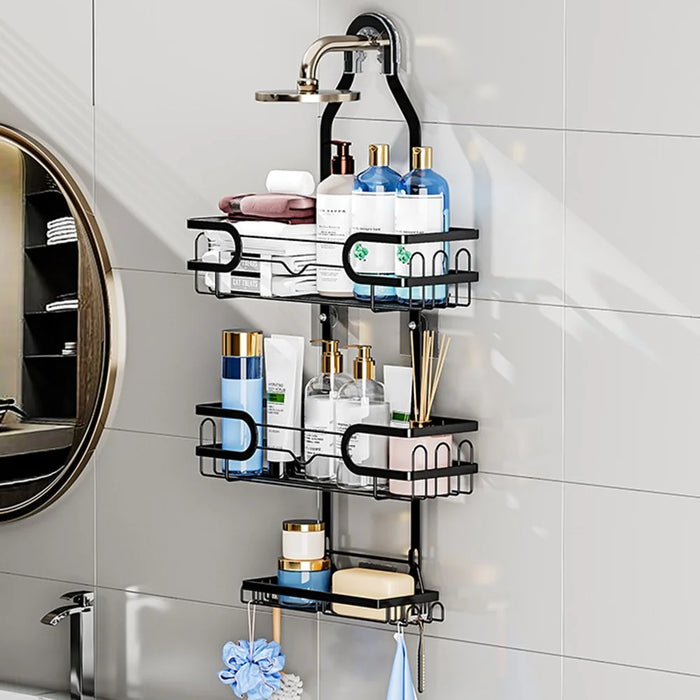 Shower Head Holder Bathroom Hanging Basket Storage Rack Wall Mounted Organizer Multi-Layer for Toiletries - 6