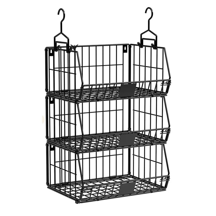 Foldable Hanging Closet Organizer 3-Tier Storage Shelf Divider Wardrobe Space Saver for Clothes - Black - 1